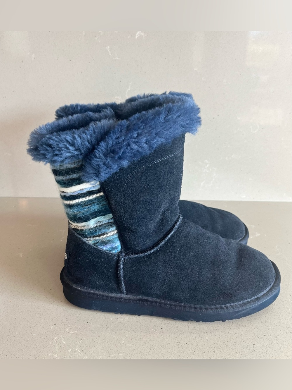 Lamo Suede Water Resistant Boots Willow Faux Fur Lining Blue Women’s 6